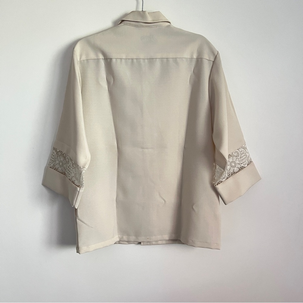 Vintage Lolani Beau Tiki Hawaiian Shirt Cream Beige Lace Men’s Size Medium - Picture 7 of 9